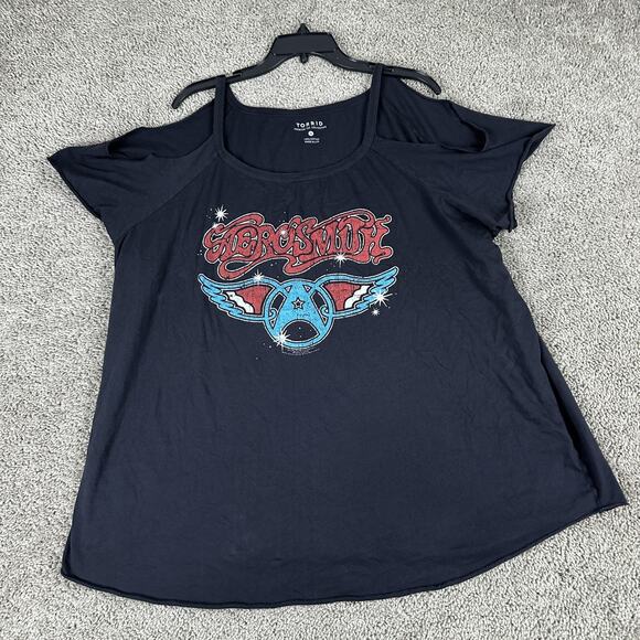 Aerosmith Shirt Womens 4 Plus Torrid Black Cold Shoulder Graphic Band Made USA - Picture 2 of 13
